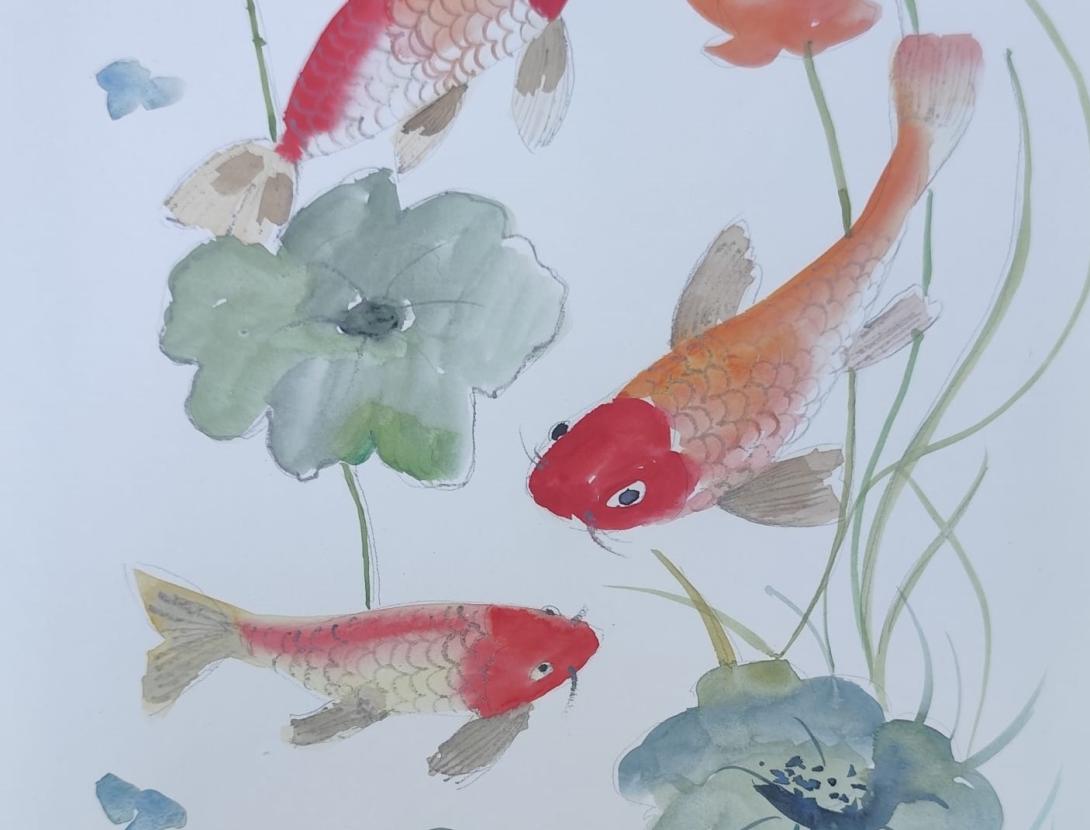 CreArt: Peixos i Lotus. Aquarel·la oriental.